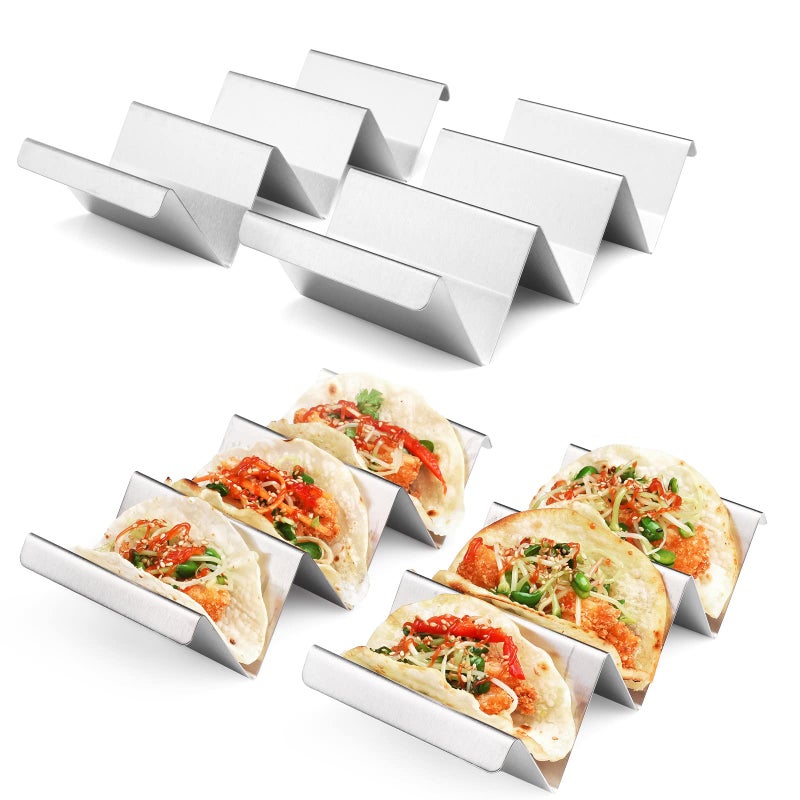 ARTTHOME. Taco Holders 4 Packs - Stainless Steel Taco Stand Rack Tray Style, Oven Safe for Baking, Dishwasher and Grill Safe - Image 1