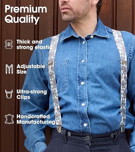 PIERROT Suspenders for Men Premium with Very Strong Clips One Size Adjustable and Reinforced Elastic Band Wide Heavy Duty Suspenders for Men Trousers - Image 3