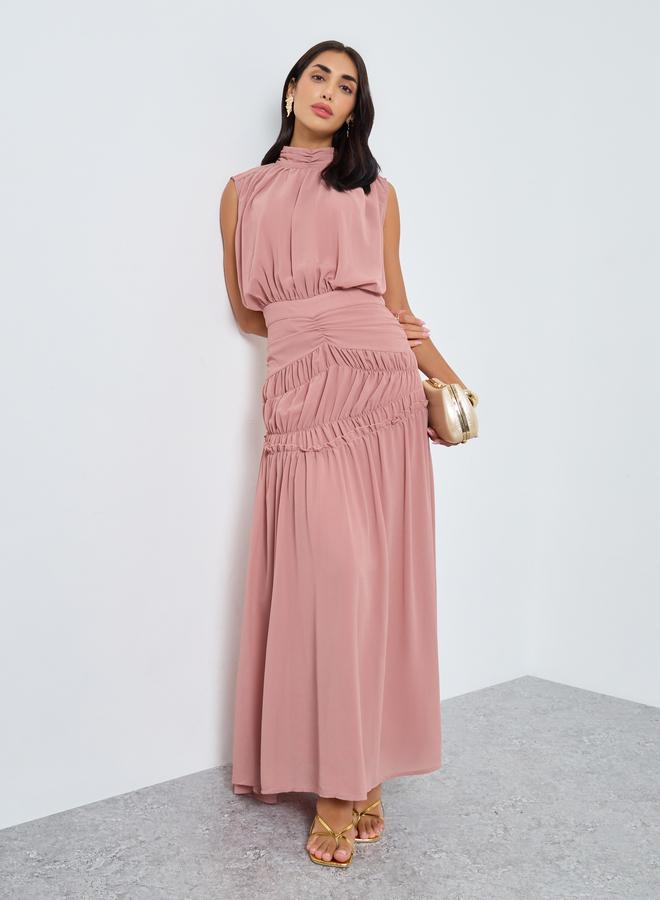 ستايلي فستان طويل بلا أكمام مع كسرات - Image 1