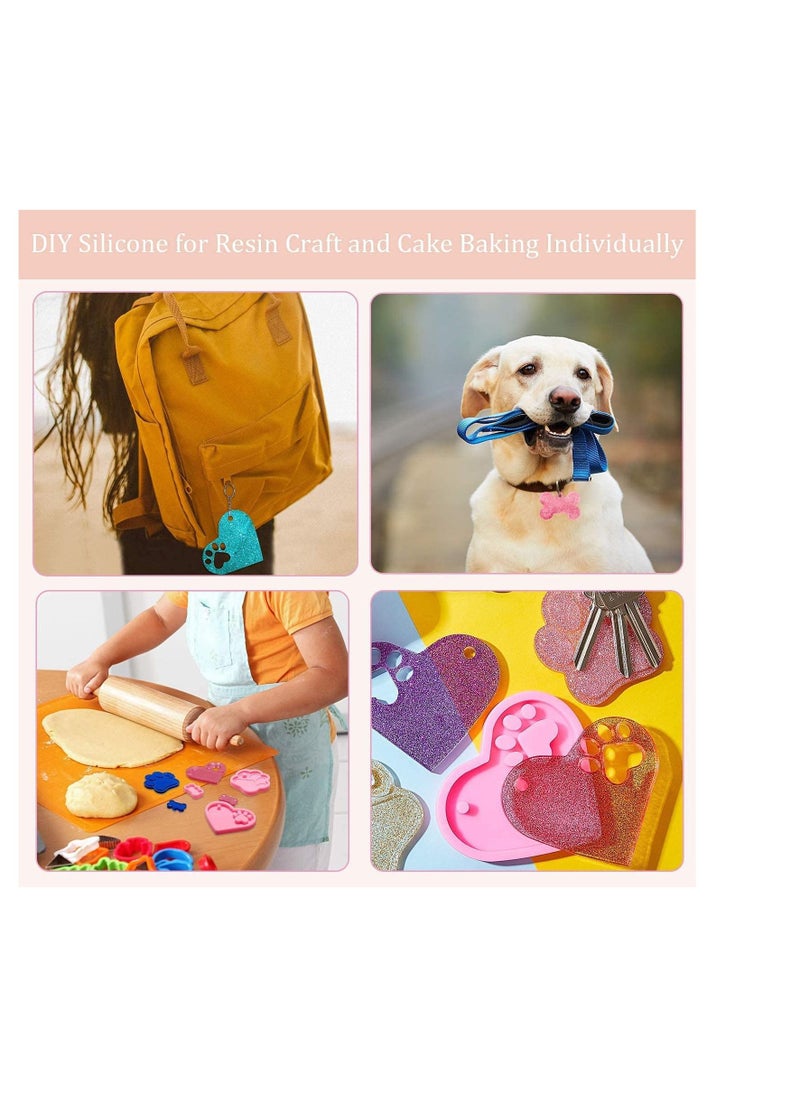 Dog Bone Shaped Keychain Silicone Resin Molds Set Heart Cat Paw Mold Dog Tag Charm Resin Molds with 10Pcs Blank Keychains Small Letters DIY Crafts Making Keychain Molds Silicone Kit 7 pcs