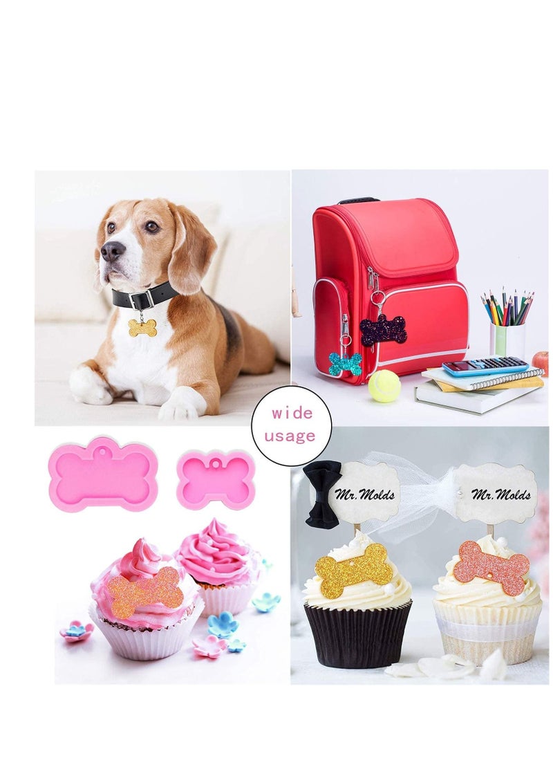 Dog Bone Shaped Keychain Silicone Resin Molds Set Heart Cat Paw Mold Dog Tag Charm Resin Molds with 10Pcs Blank Keychains Small Letters DIY Crafts Making Keychain Molds Silicone Kit 7 pcs