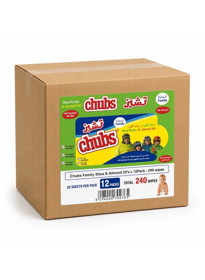 Chubs مناديل شيا واللوز المبللة من تشابز 20 قطعة عبوة عائلية من 12 - Image 1