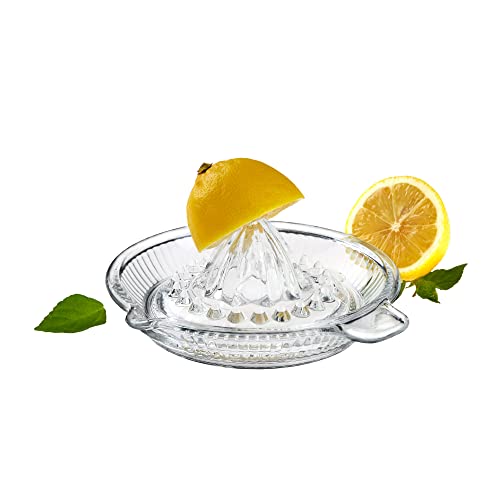 DESTALYA Lemon Squeezer | Citrus Juicer Hand | Crystal Reamer, Manual Extractor with Handle | Pour Spout for Fresh Fruit Juice Lime Orange | Heavyweight Clear Glass - Image 1