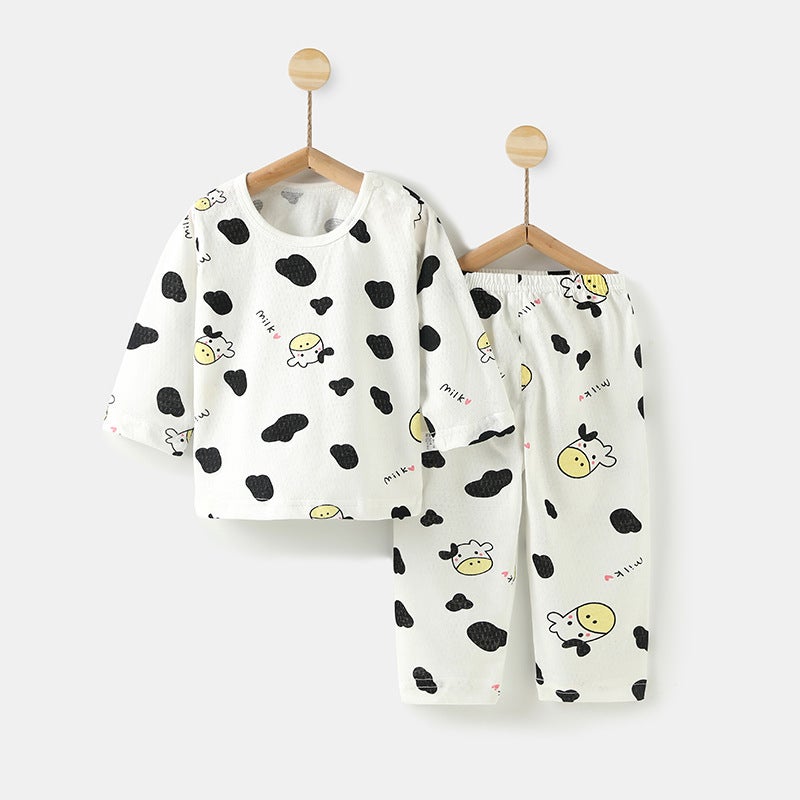 Babys Air-conditioning Suit Thin Long-sleeved Summer Cotton Mens Babys Home Clothes Summer Clothes Daughters Childrens Pajamas Summer Little Cow 