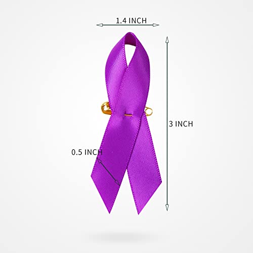 SIMISI RIBBON 200 Pieces Purple Satin Awareness Ribbons with Safety Pins 1.4 x 3 inch - Image 3
