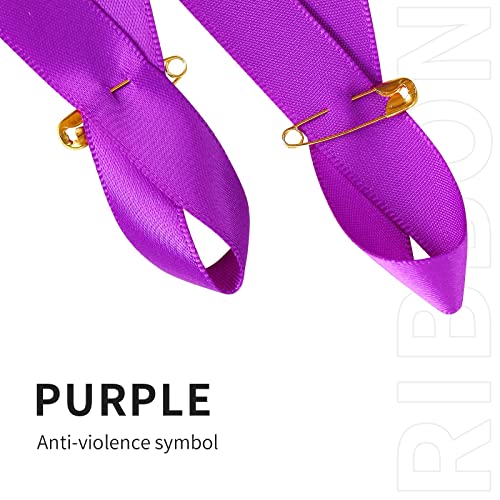 SIMISI RIBBON 200 Pieces Purple Satin Awareness Ribbons with Safety Pins 1.4 x 3 inch - Image 4