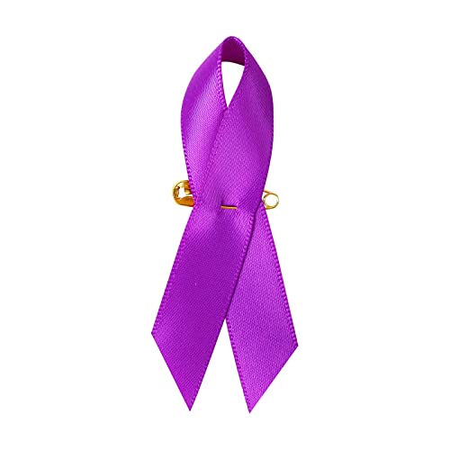 SIMISI RIBBON 200 Pieces Purple Satin Awareness Ribbons with Safety Pins 1.4 x 3 inch - Image 1