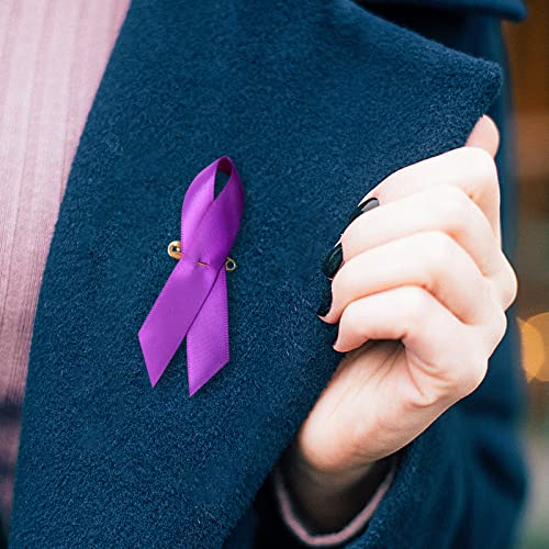 SIMISI RIBBON 200 Pieces Purple Satin Awareness Ribbons with Safety Pins 1.4 x 3 inch - Image 5