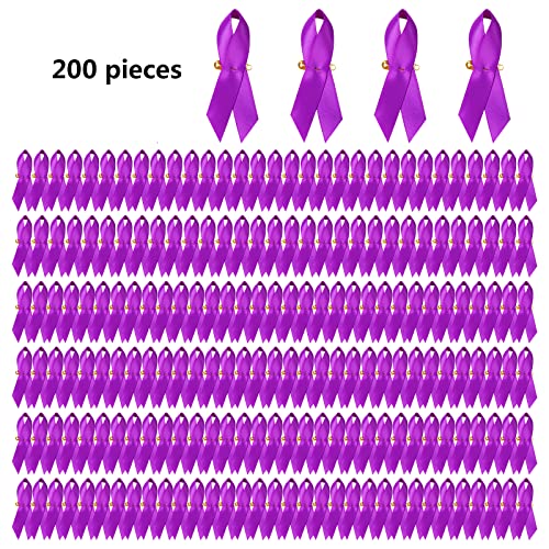 SIMISI RIBBON 200 Pieces Purple Satin Awareness Ribbons with Safety Pins 1.4 x 3 inch - Image 2