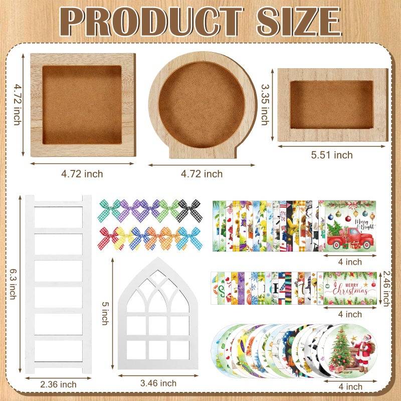 GlikCeil 95 Pcs Interchangeable All Season Tiered Tray Decor Set Farmhouse Holiday Decorations Wooden Frames Ladders with Season Cards Bows for Home Kitchen Valentine Easter Mardi Gras Spring Summer - Image 3