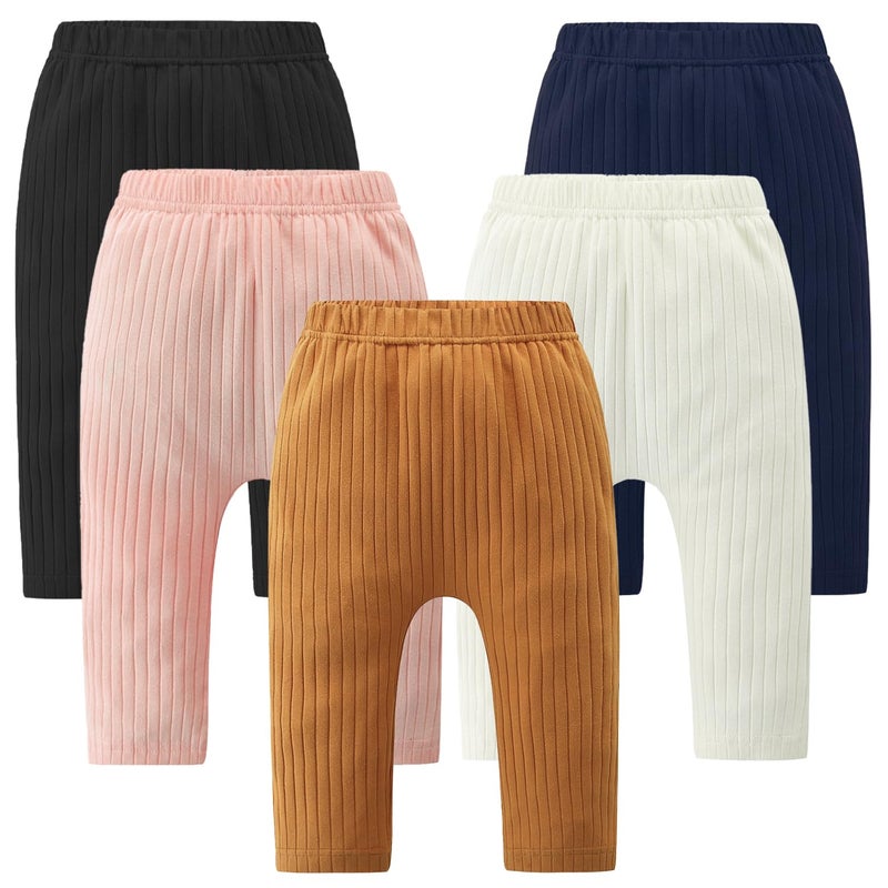 Fullfamous Newborn Infant Baby Girl Pants Cotton Ribbed 5 Pack Leggings Clothing Outfits Clothes BlackWhiteNavyPinkMustard Yellow for 03 36 Months - Image 2