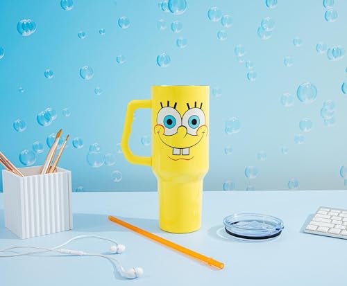 Silver Buffalo SpongeBob SquarePants Stainless Steel Tumbler with Handle, Fits in Standard Cup Holder, 40 Ounces - Image 2
