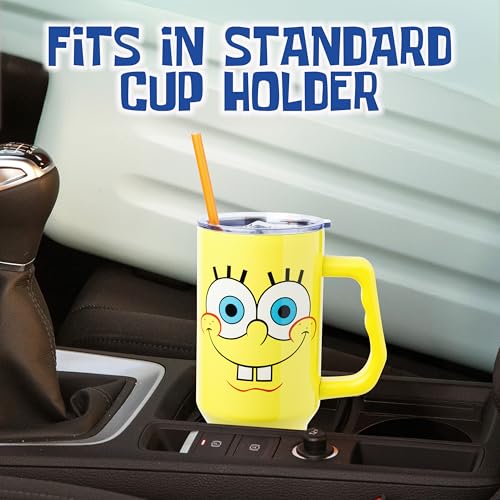 Silver Buffalo SpongeBob SquarePants Stainless Steel Tumbler with Handle, Fits in Standard Cup Holder, 40 Ounces - Image 4