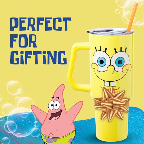 Silver Buffalo SpongeBob SquarePants Stainless Steel Tumbler with Handle, Fits in Standard Cup Holder, 40 Ounces - Image 5