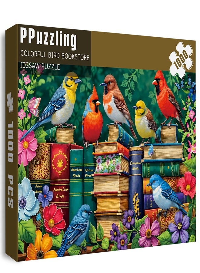 PPuzzling Floral Birds Puzzles for Adults 1000 Pieces, Flowers Book Jigsaw Puzzles, Difficult Spring Animal Puzzle as Home Wall Art Decor - Image 1