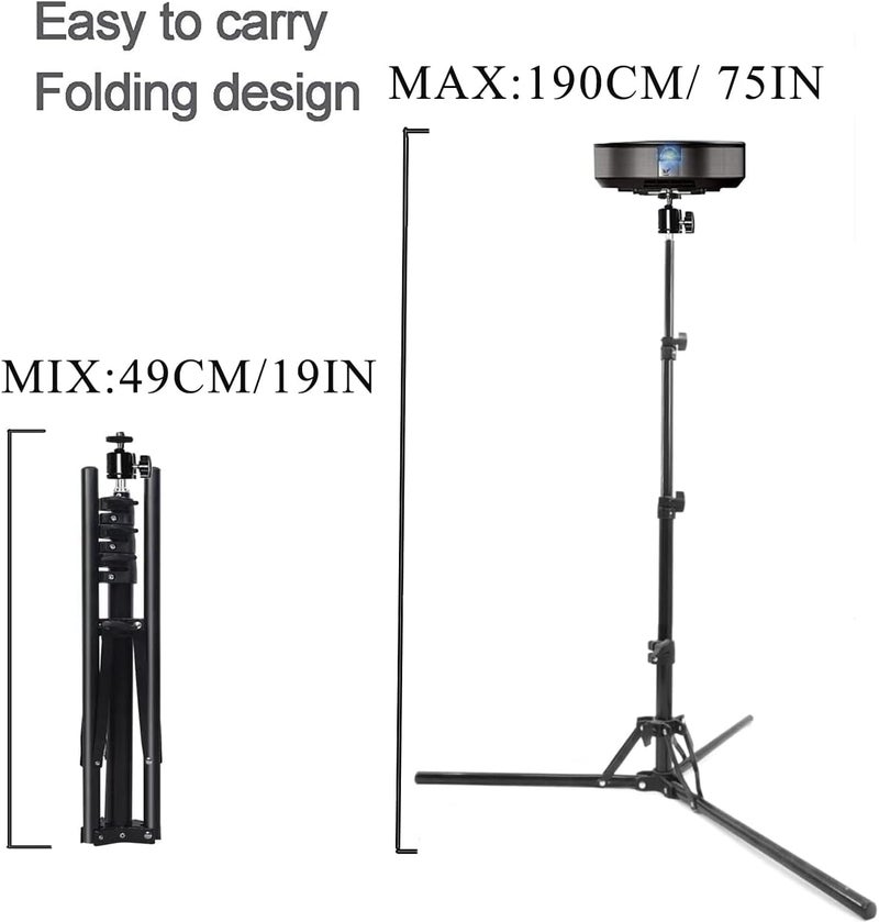 Coret Projector Tripod Stand Mount, Portable Tripod Mount Floor Stand, Folding, Outdoor Stand for Projector, Adjustable Height 19in to 75in (not incluld Tray) - Image 3