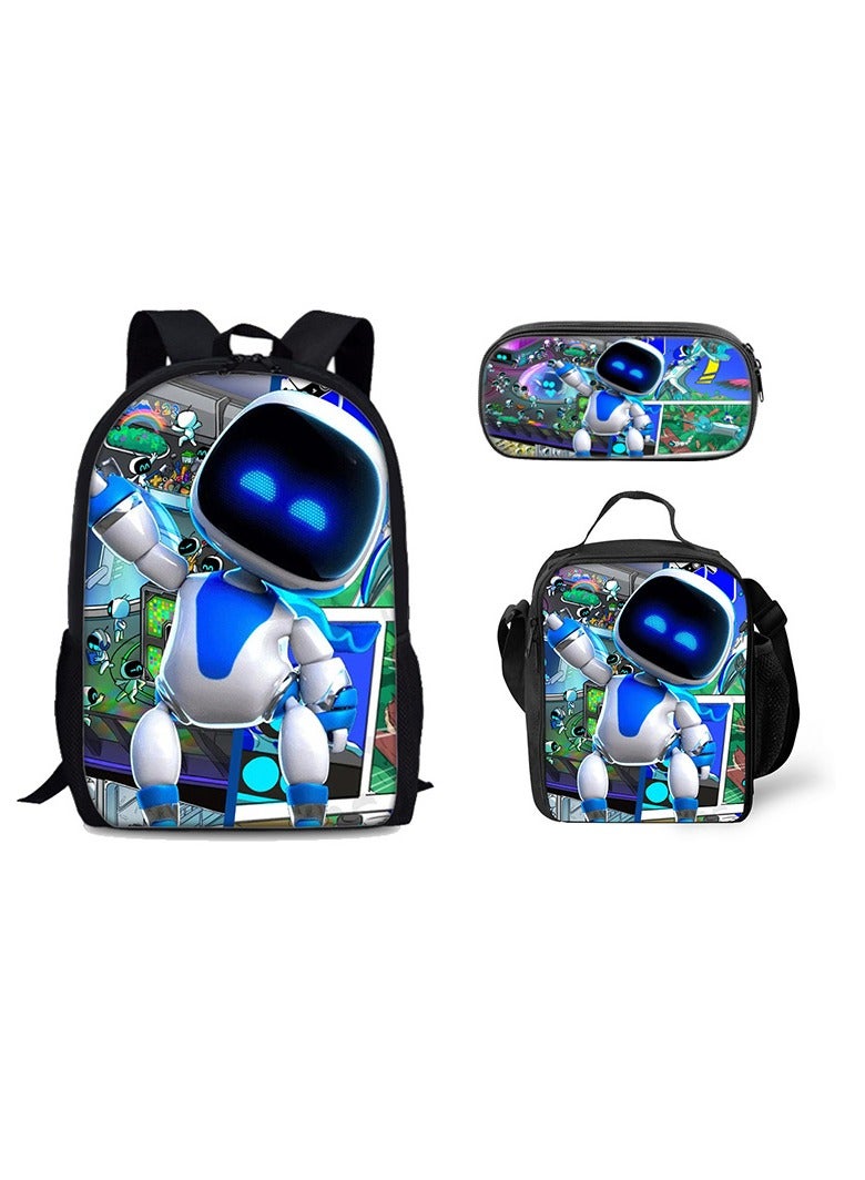 general Back to school three-piece set Astro Bot printed backpack for primary and secondary school students, lunch bag and pencil case three-piece set suitable for children aged 5 to 13 - Image 1