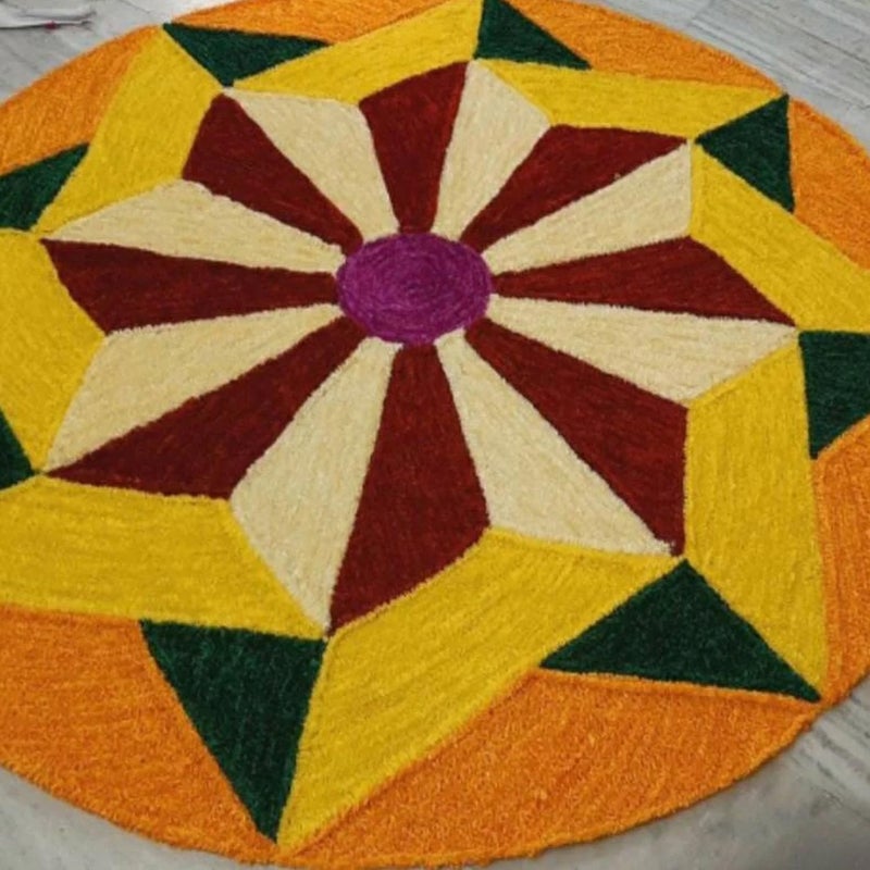 StromX Super Soft Microfiber Rangoli Door Mat for Home, Temple, Festival Rangoli Mat, Multicolor Pooja Mat, Diwali, Living Room, Kitchen, Traditional Modern Entrance Door Mat (24x24 Inch) Design14 - Image 2