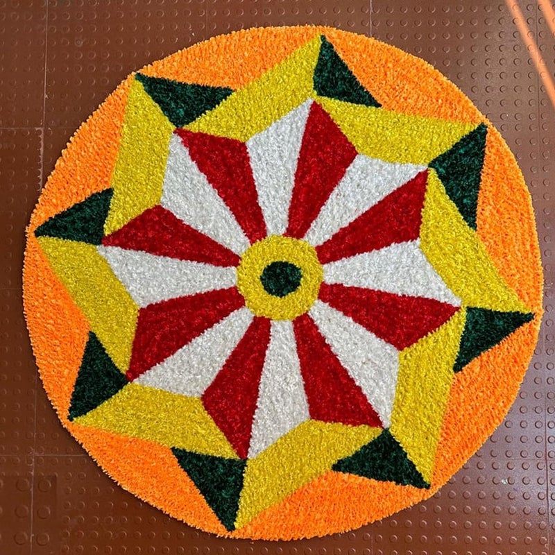 StromX Super Soft Microfiber Rangoli Door Mat for Home, Temple, Festival Rangoli Mat, Multicolor Pooja Mat, Diwali, Living Room, Kitchen, Traditional Modern Entrance Door Mat (24x24 Inch) Design14 - Image 1