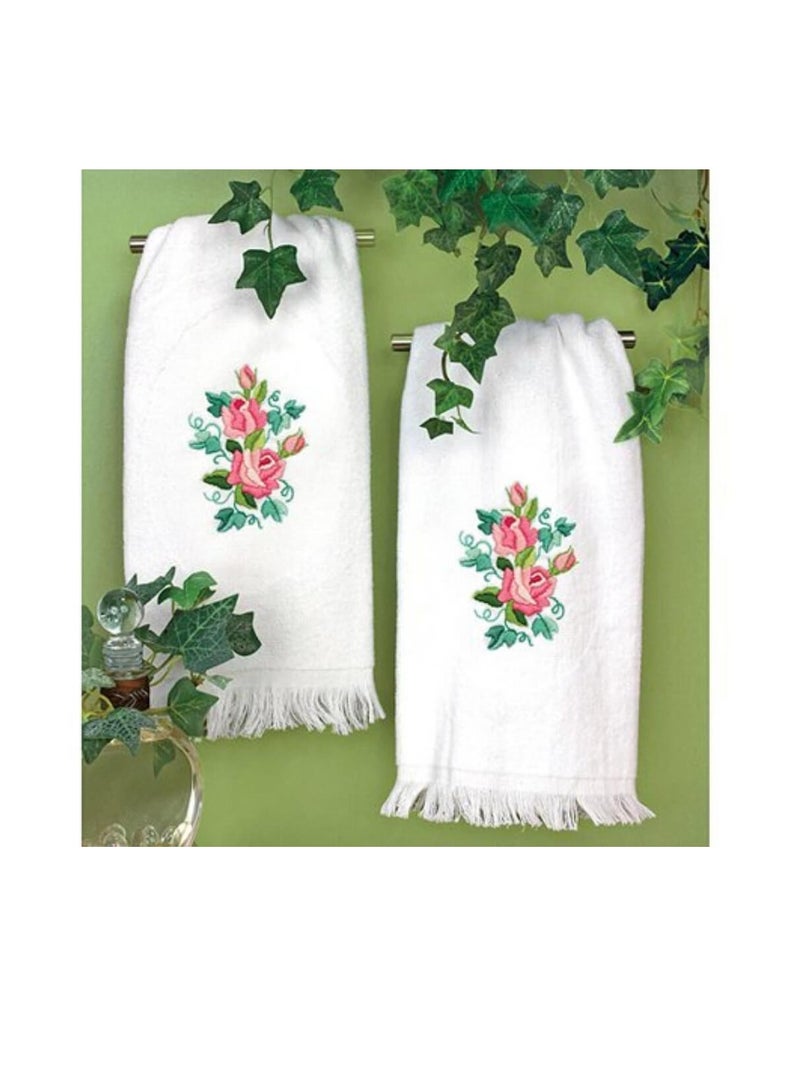 Dimensions Stamped Embroidery Guest Towels 16inch x 26inch 2/Pkg Roses and Ivy - Image 1
