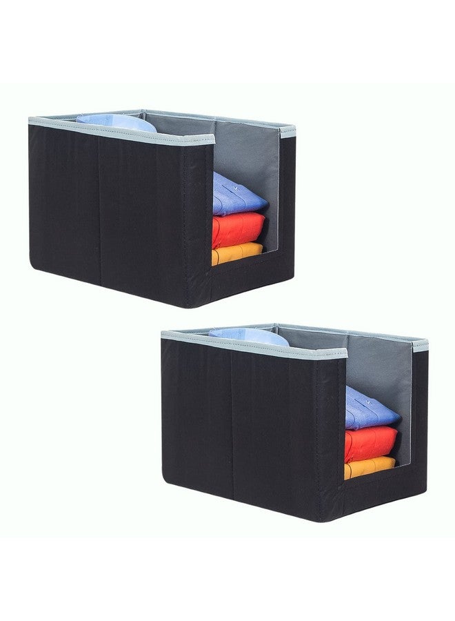 Just Mart Just Mart Shirt Stacker for Wardrobe | Foldable Shirt Stacker | Stylish Cupboard Organizer for Clothes | Durable Clothes Storage Box | Pack of 2 (Black) - Image 1