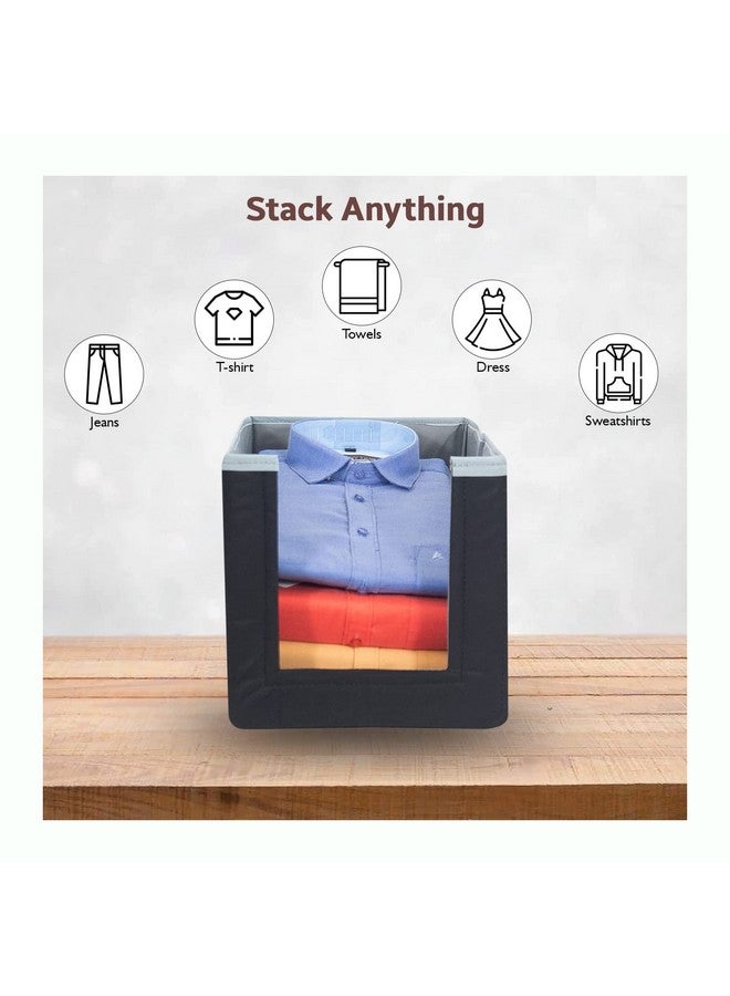 Just Mart Just Mart Shirt Stacker for Wardrobe | Foldable Shirt Stacker | Stylish Cupboard Organizer for Clothes | Durable Clothes Storage Box | Pack of 2 (Black) - Image 4