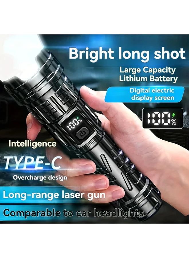 Black Portable LED Flashlight Zoomable Beam USB Rechargeable for Camping Hunting Emergency - Image 4