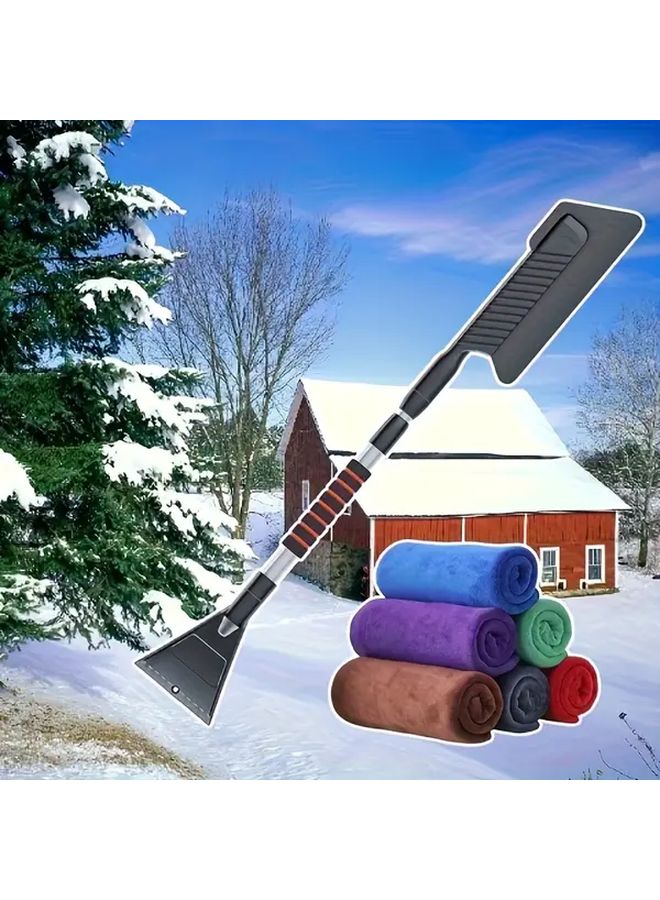 Telescopic Snow Shovel With 2PCS Cleaning Cloths Winter Ice Removal Tool For Car Windows - Image 2