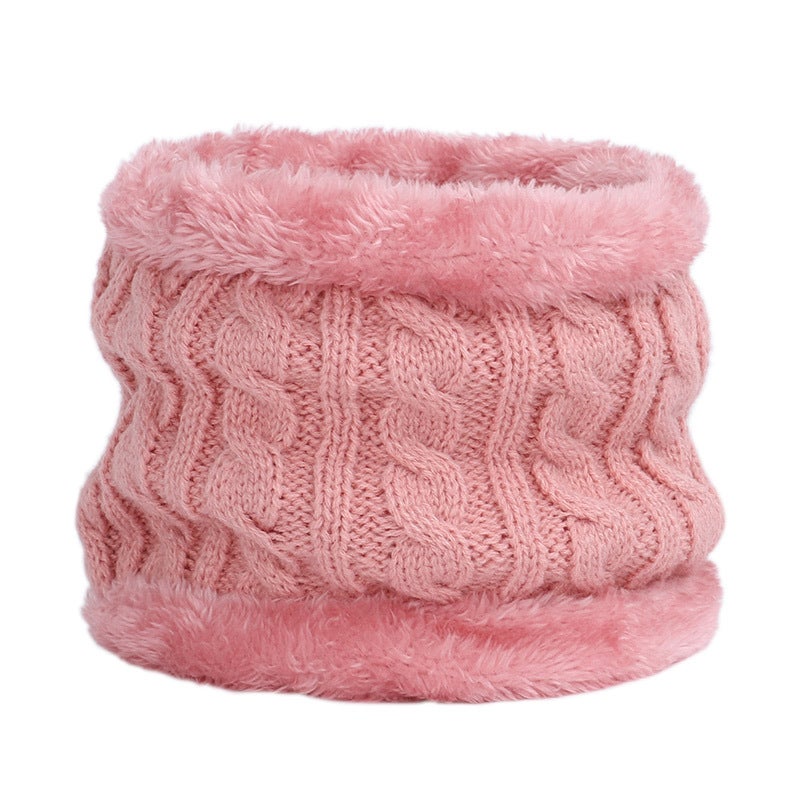 Kids Knit Beanie Scarf Set Winter Warm Pom-Pom Deep pink scarf 