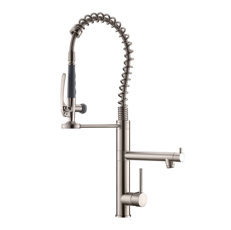 Commercial Kitchen Faucet with Pull Down SprayerAIMADI Modern Single Handle High Arch PreRinse Spring Kitchen Sink FaucetBrushed Nickel