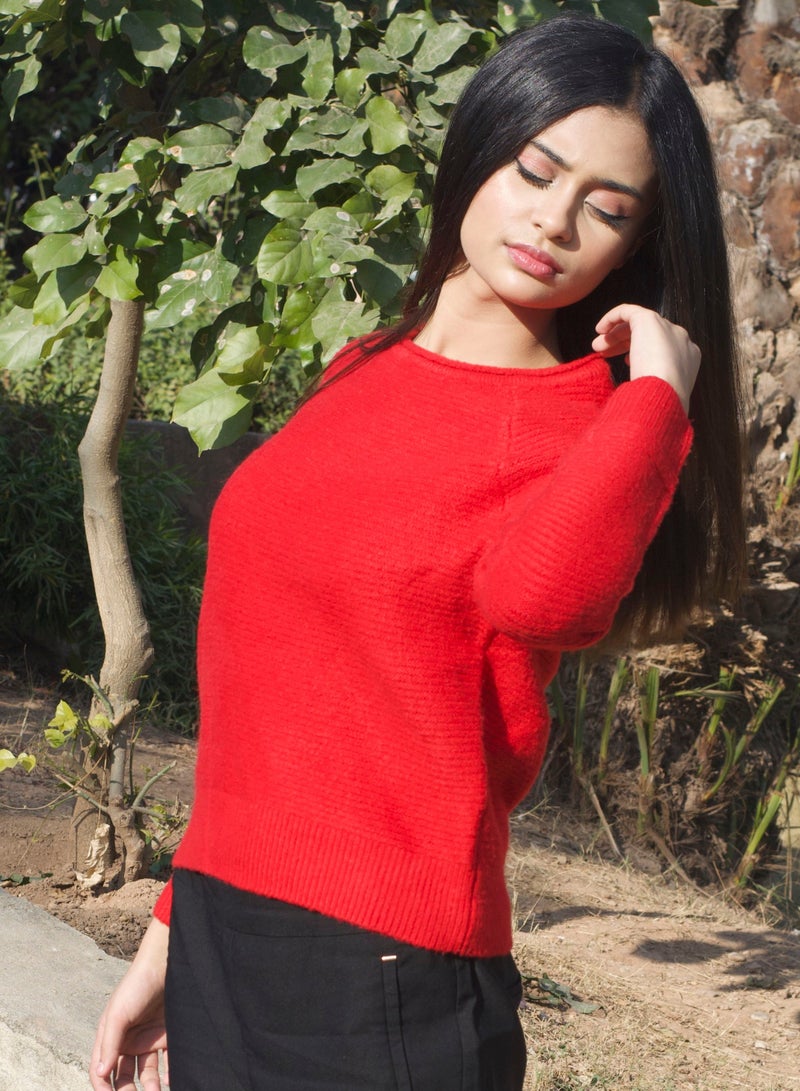 P FOR PRETTY Round Neck Sweater Red - Image 1