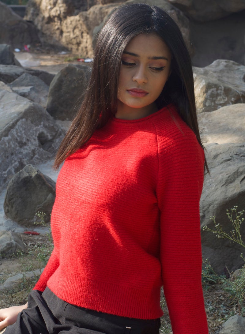 P FOR PRETTY Round Neck Sweater Red - Image 2