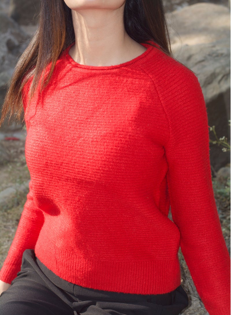 P FOR PRETTY Round Neck Sweater Red - Image 3