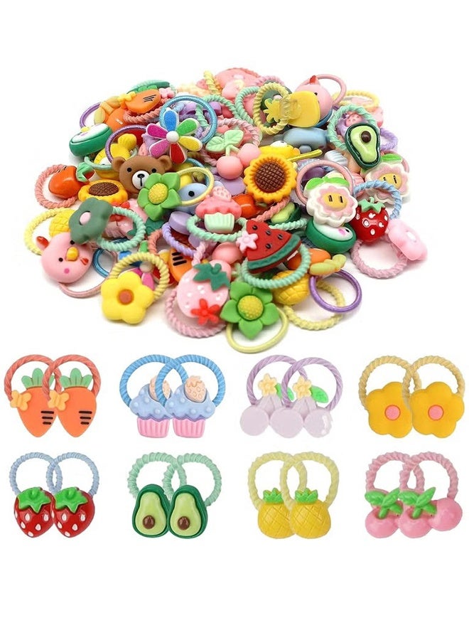 Happy D 100 Baby Hairbands, Girls Hairbands Cartoon Elastic Hairbands, Cute Flower Elastic Toddler Hairbands, Cute Cartoon Small Hairbands for Toddler Girls, Colorful Elastic Ponytail Hairbands, 0.8 Inch Diameter, No Damage Seamless Soft Hair Accessories, Children's Gifts - Image 4