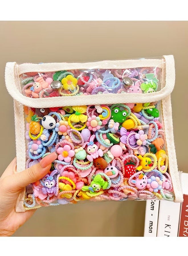 Happy D 100 Baby Hairbands, Girls Hairbands Cartoon Elastic Hairbands, Cute Flower Elastic Toddler Hairbands, Cute Cartoon Small Hairbands for Toddler Girls, Colorful Elastic Ponytail Hairbands, 0.8 Inch Diameter, No Damage Seamless Soft Hair Accessories, Children's Gifts - Image 2