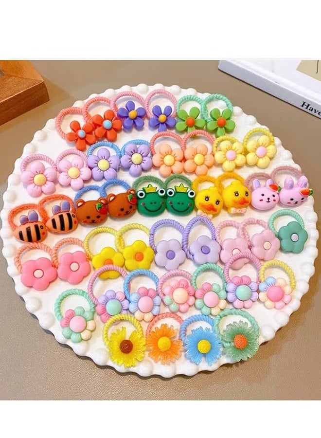 Happy D 100 Baby Hairbands, Girls Hairbands Cartoon Elastic Hairbands, Cute Flower Elastic Toddler Hairbands, Cute Cartoon Small Hairbands for Toddler Girls, Colorful Elastic Ponytail Hairbands, 0.8 Inch Diameter, No Damage Seamless Soft Hair Accessories, Children's Gifts - Image 5