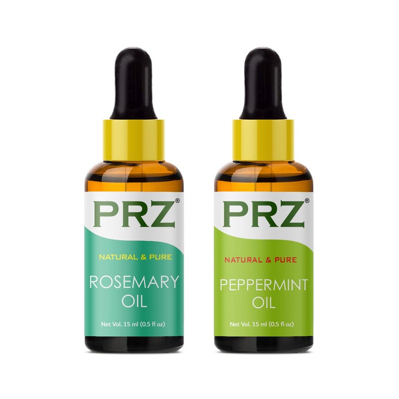 PRZ PRZ Combo of Rosemary Peppermint Essential Oil 100 Pure Natural Therapeutic Grade Oil for Aromatherapy Body Massage Skin Care Hair Growth 15ML Each  - Image 1