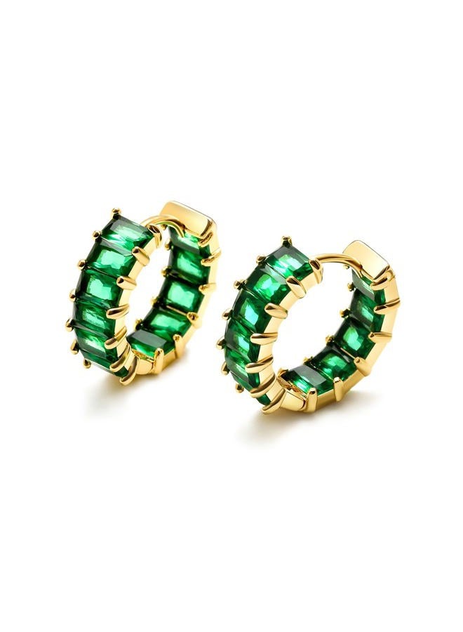 Mesovor Gold Cubic Zirconia Hoop Earrings for Women Trendy, 18K Gold Plated Huggie Hoops Earrings | Green Black Red Stones Earrings Jewelry Gifts, One Size, Brass, Cubic Zirconia - Image 1
