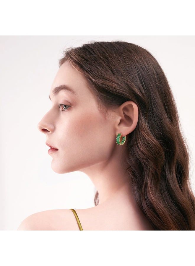 Mesovor Gold Cubic Zirconia Hoop Earrings for Women Trendy, 18K Gold Plated Huggie Hoops Earrings | Green Black Red Stones Earrings Jewelry Gifts, One Size, Brass, Cubic Zirconia - Image 5