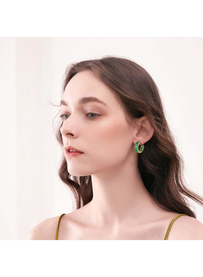 Mesovor Gold Cubic Zirconia Hoop Earrings for Women Trendy, 18K Gold Plated Huggie Hoops Earrings | Green Black Red Stones Earrings Jewelry Gifts, One Size, Brass, Cubic Zirconia - Image 4