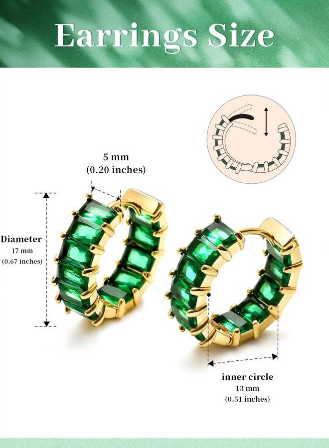 Mesovor Gold Cubic Zirconia Hoop Earrings for Women Trendy, 18K Gold Plated Huggie Hoops Earrings | Green Black Red Stones Earrings Jewelry Gifts, One Size, Brass, Cubic Zirconia - Image 2