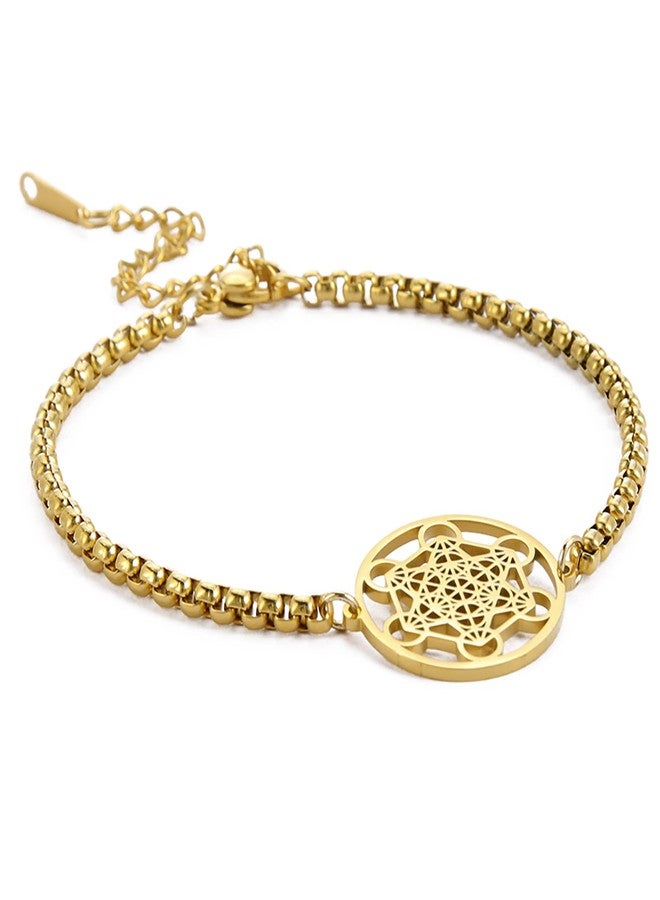 UNIFT Metatron’s Cube Bracelet for Women Men Stainless Steel Archangel Metatron Cube Bracelet Sacred Geometry Talisman Jewelry (gold) - Image 1