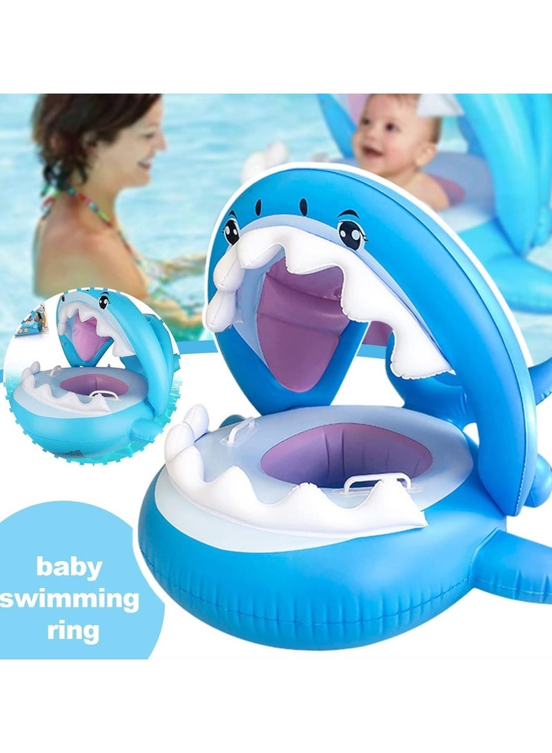 TAPIT Baby pool float,Swimming Pool Float Boat with Sun Protection Canopy Inflatable Pool Float Yacht Ring Awning Inflatable Swimming Training Float Seat for Boys Girls Summer Outdoor (Shark)  - Image 1