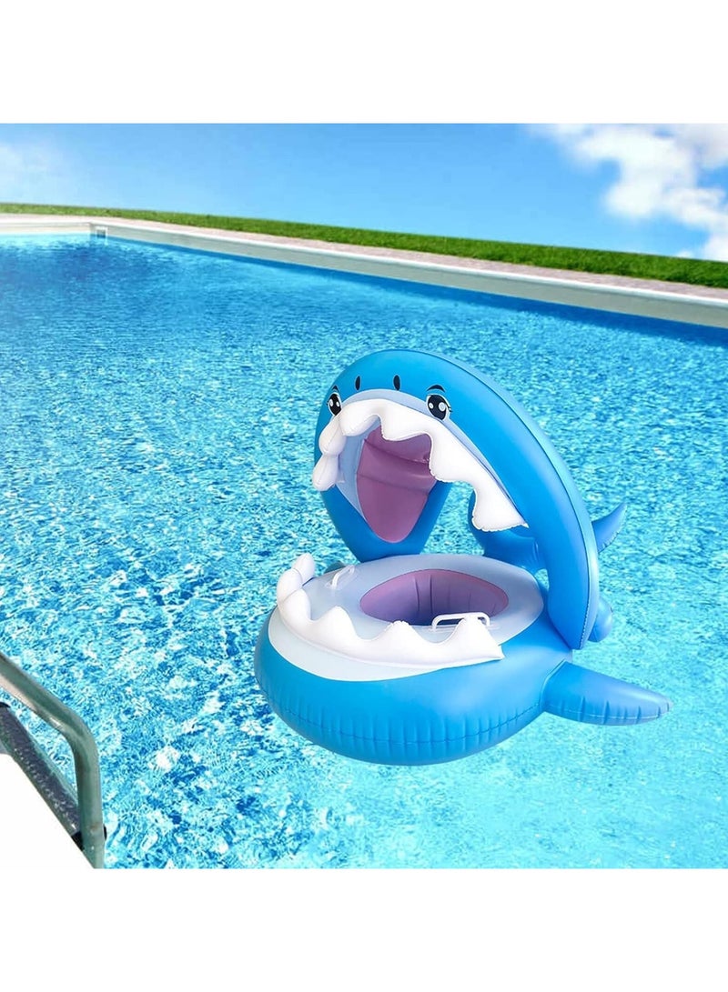TAPIT Baby pool float,Swimming Pool Float Boat with Sun Protection Canopy Inflatable Pool Float Yacht Ring Awning Inflatable Swimming Training Float Seat for Boys Girls Summer Outdoor (Shark)  - Image 2