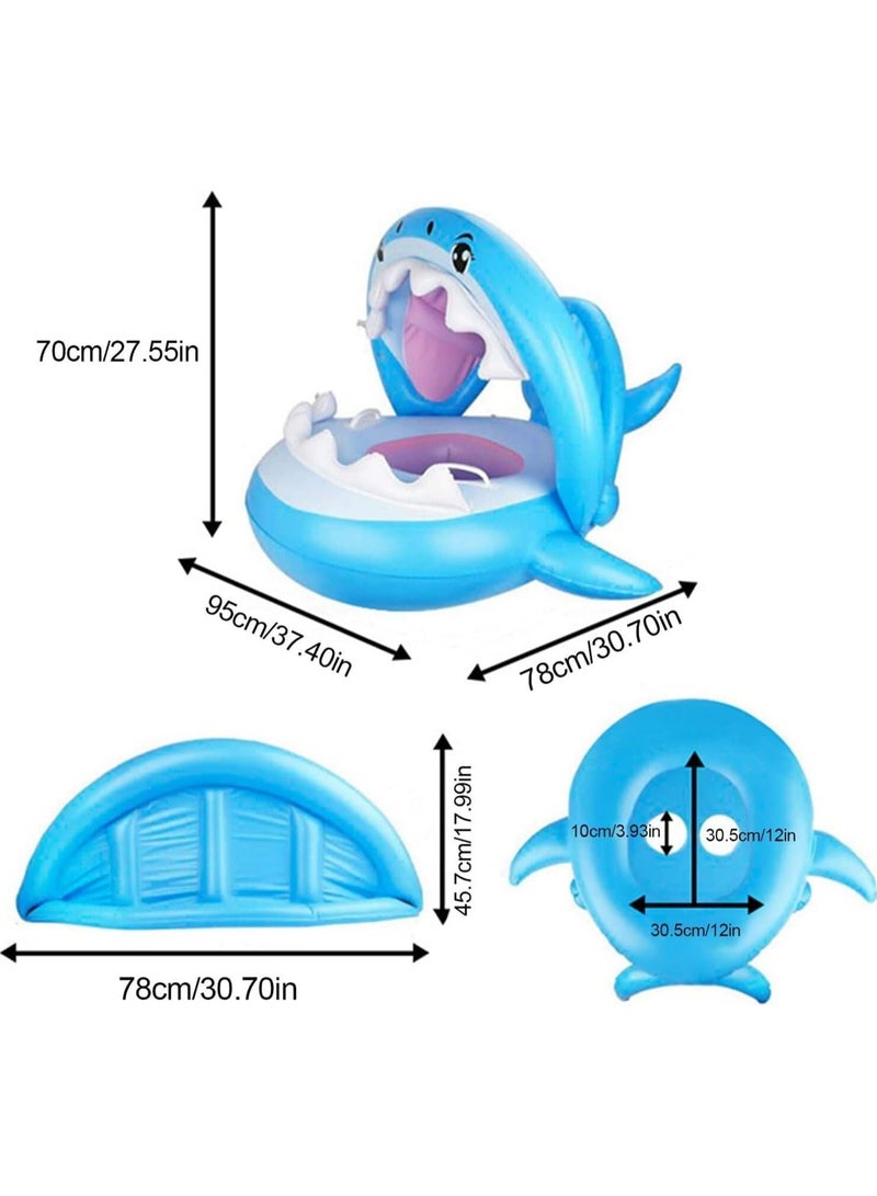TAPIT Baby pool float,Swimming Pool Float Boat with Sun Protection Canopy Inflatable Pool Float Yacht Ring Awning Inflatable Swimming Training Float Seat for Boys Girls Summer Outdoor (Shark)  - Image 4