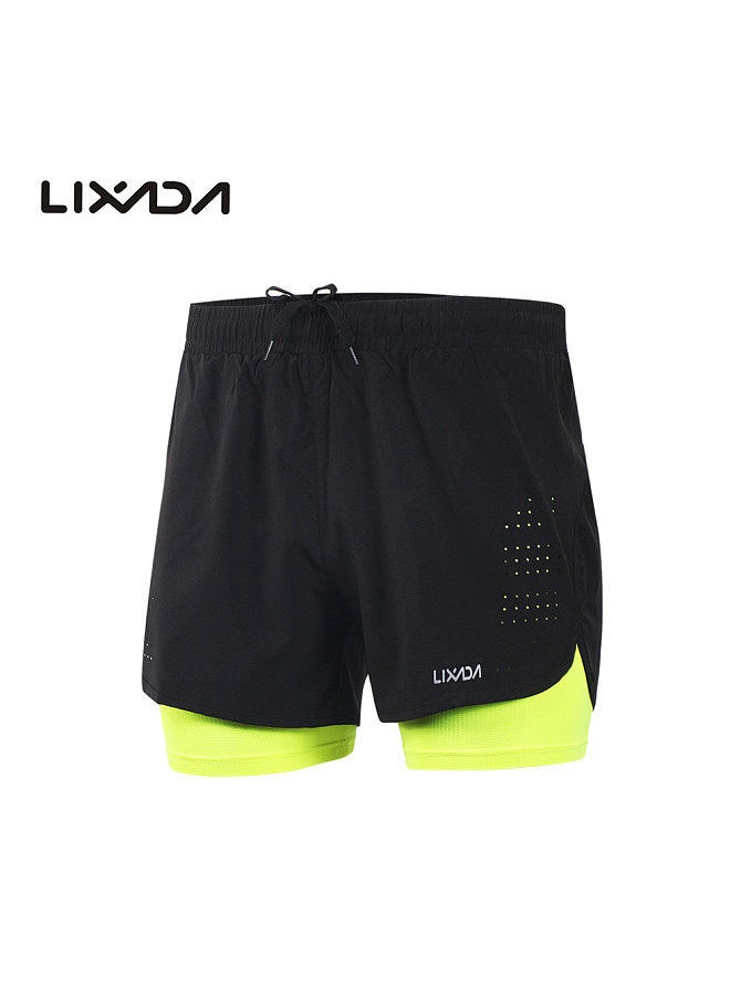 Generic - Men's 2-in-1 Running Shorts Quick Drying Breathable Active Training Exercise Jogging Cycling Shorts with Longer Liner Green Size S - Image 1