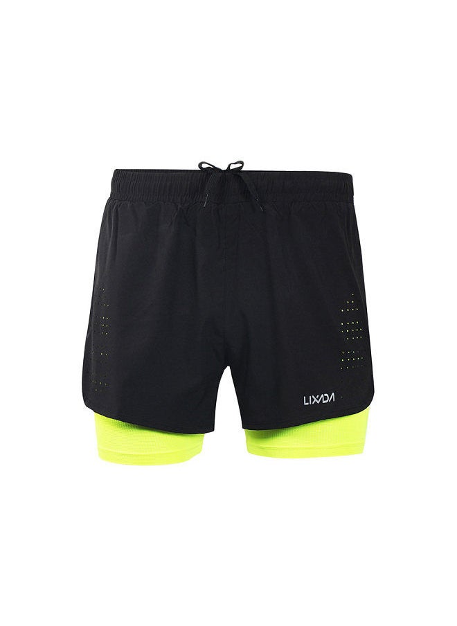 Generic - Men's 2-in-1 Running Shorts Quick Drying Breathable Active Training Exercise Jogging Cycling Shorts with Longer Liner Green Size S - Image 1