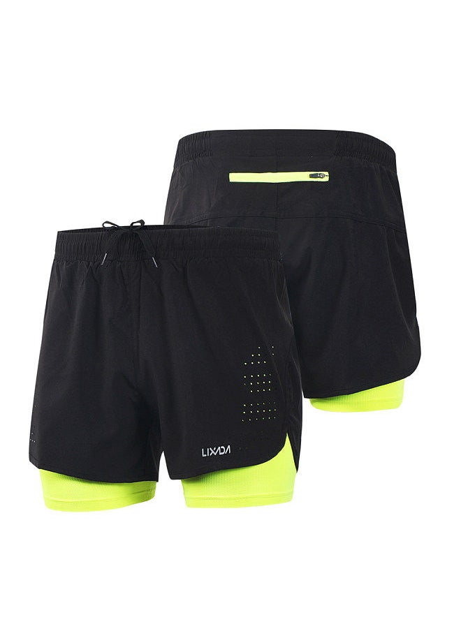 Generic - Men's 2-in-1 Running Shorts Quick Drying Breathable Active Training Exercise Jogging Cycling Shorts with Longer Liner Green Size S - Image 1