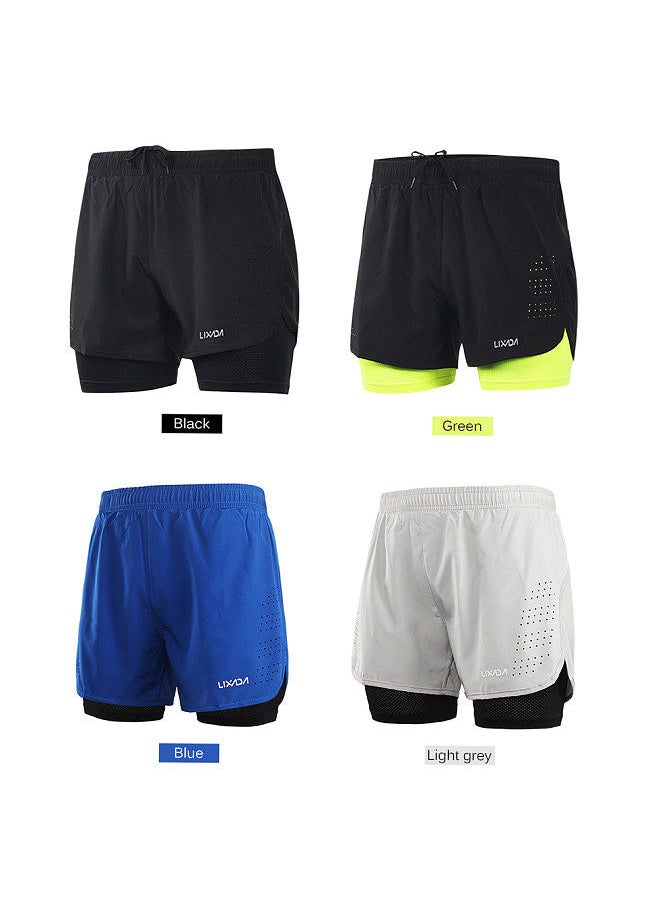 Generic - Men's 2-in-1 Running Shorts Quick Drying Breathable Active Training Exercise Jogging Cycling Shorts with Longer Liner Green Size S - Image 1