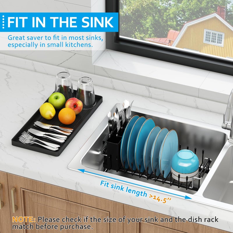 ANTOPY Sink Dish Drying Rack - Expandable Small Dish Rack Over Sinks with Silicone Drying Tray, Dish Drainer for Kitchen Counter with Cutlery Holder, Drying Rack Fit for 14â€™â€™-19â€™â€™ Kitchen Sink - Image 4